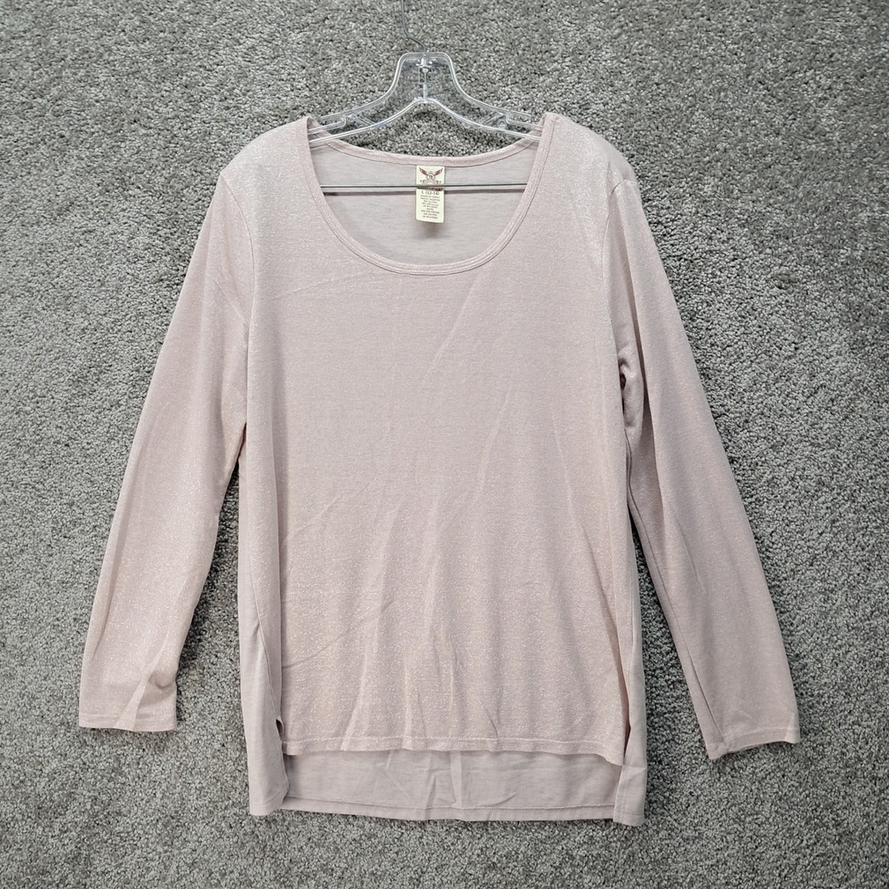 Faded Glory Rose Blush Heather Metallic Long Sleeve Top Womens L 12-14 FGL47235H